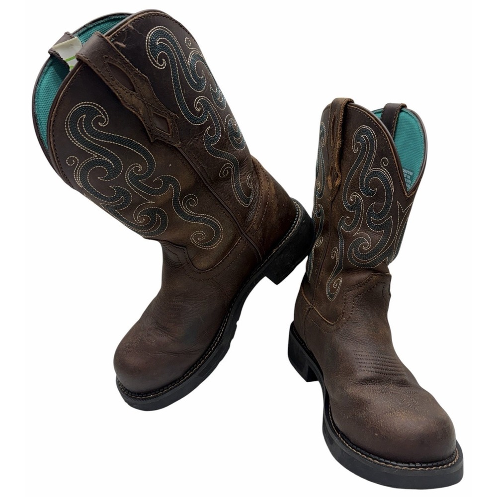 Justin Gy9991 Women's 10B Brown Waterproof Steel Toe Work Western Boots USA